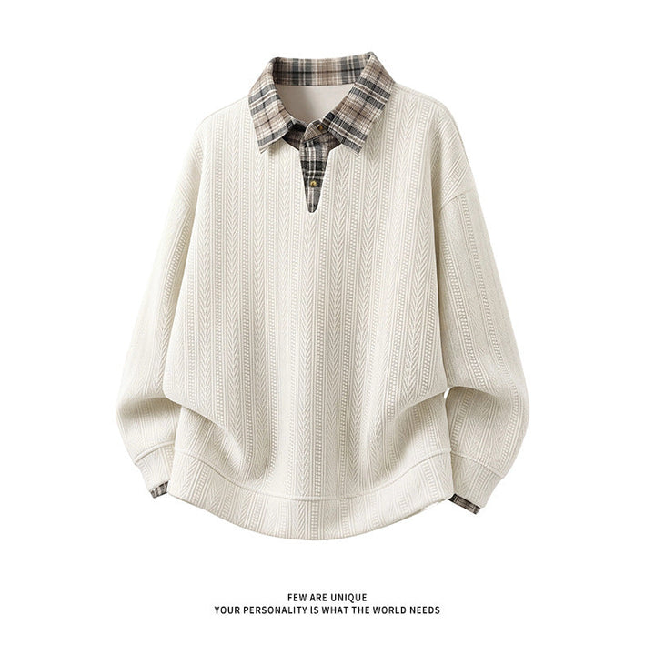 Men's layered look pullover with integrated check shirt collar Hudson & Parker