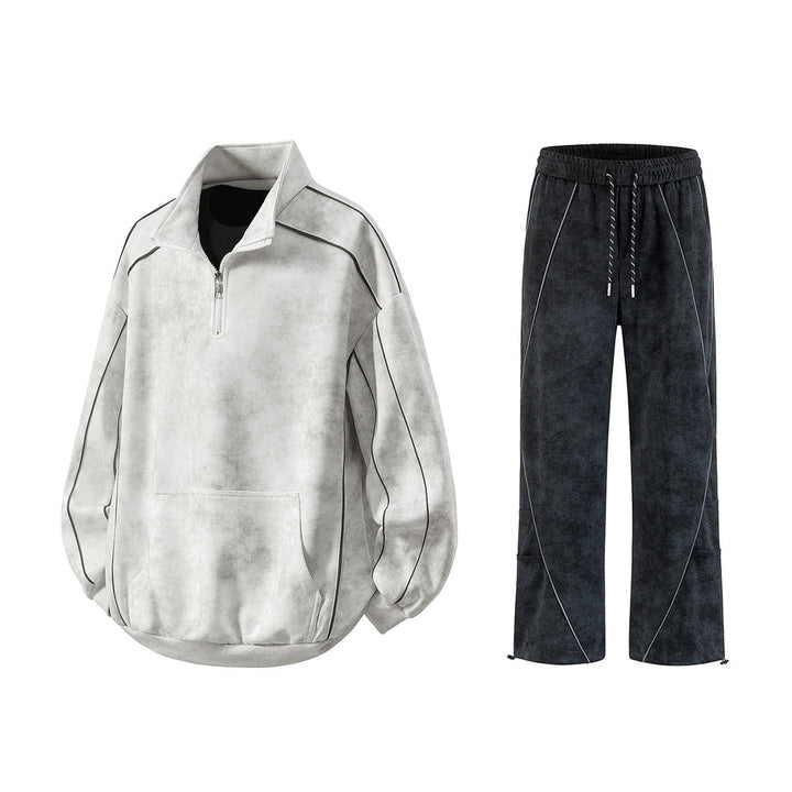 Men's Oversize Half-Zip Sweatshirt with Kangaroo Pocket, Contrast Piping and Balloon Sleeves Hudson & Parker