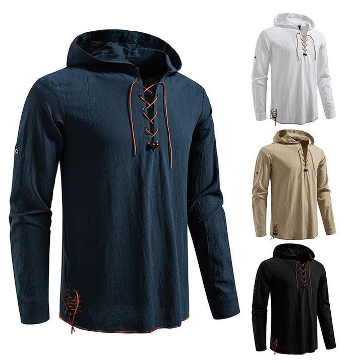 Men's Lightweight Hoodie Shirt with Decorative Lacing, Short Sleeve and Longline Cut Hudson & Parker