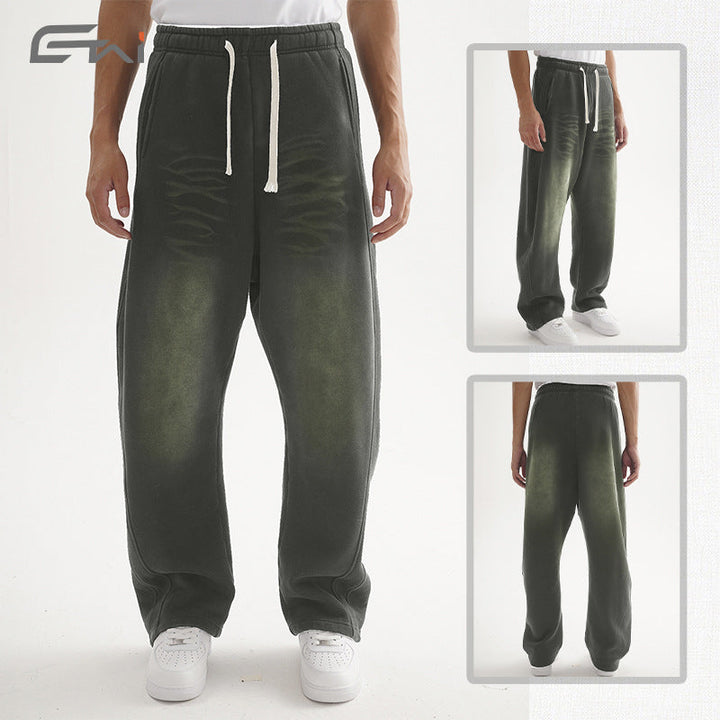 Men's wide sweatpants in harem cut with a deep crotch, extra long drawstrings, and vintage fade Hudson & Parker
