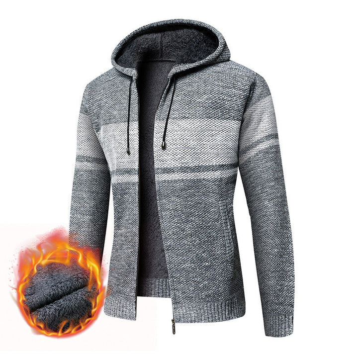 Men's insulated knit hoodie jacket with teddy fleece interior and front zipper Hudson & Parker
