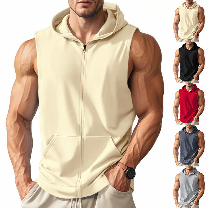 Men's sleeveless zip hooded vest with kangaroo pocket and athletic cut Hudson & Parker