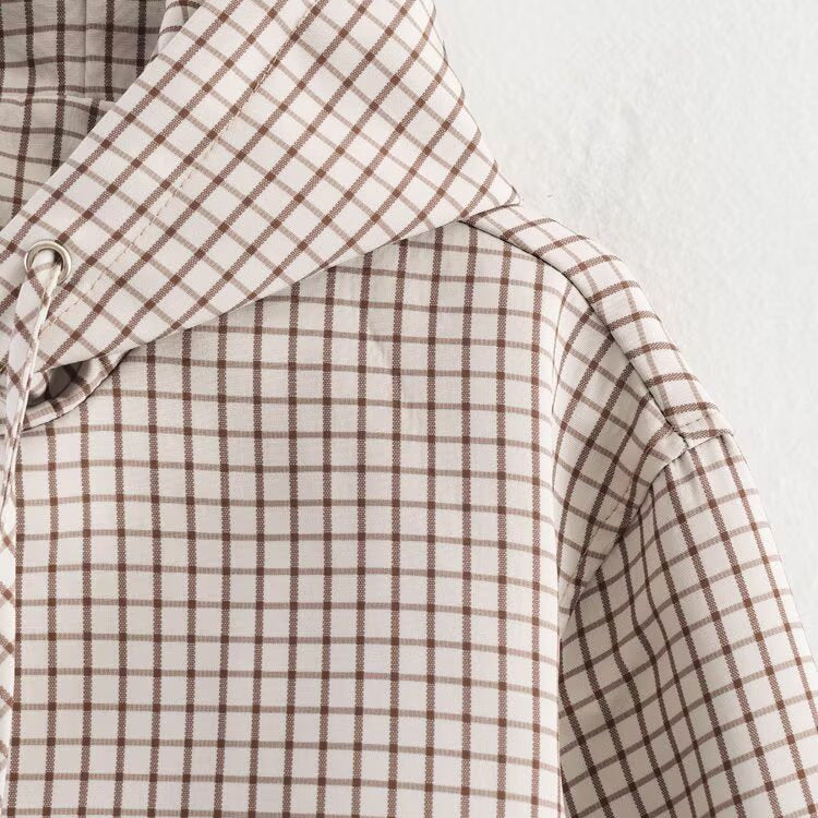 Women Short Cut Checkered Hoodie with Zip and Drawstring Hem Hudson & Parker