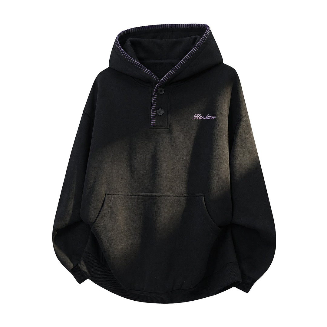 Unisex Oversize Hoodie with Kangaroo Pocket, Half Button Placket, and Decorative Stitch Hudson & Parker