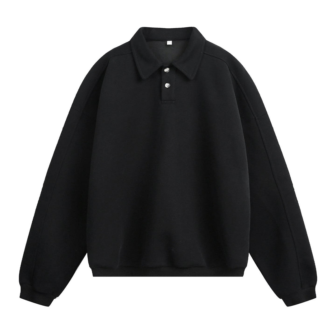 Unisex Casual Oversized Polo Sweatshirt with Shirt Collar, Raglan Sleeves and Cuffs Hudson & Parker