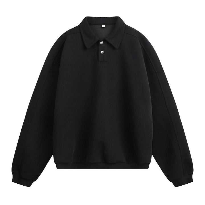 Unisex Casual Oversized Polo Sweatshirt with Shirt Collar, Raglan Sleeves and Cuffs Hudson & Parker