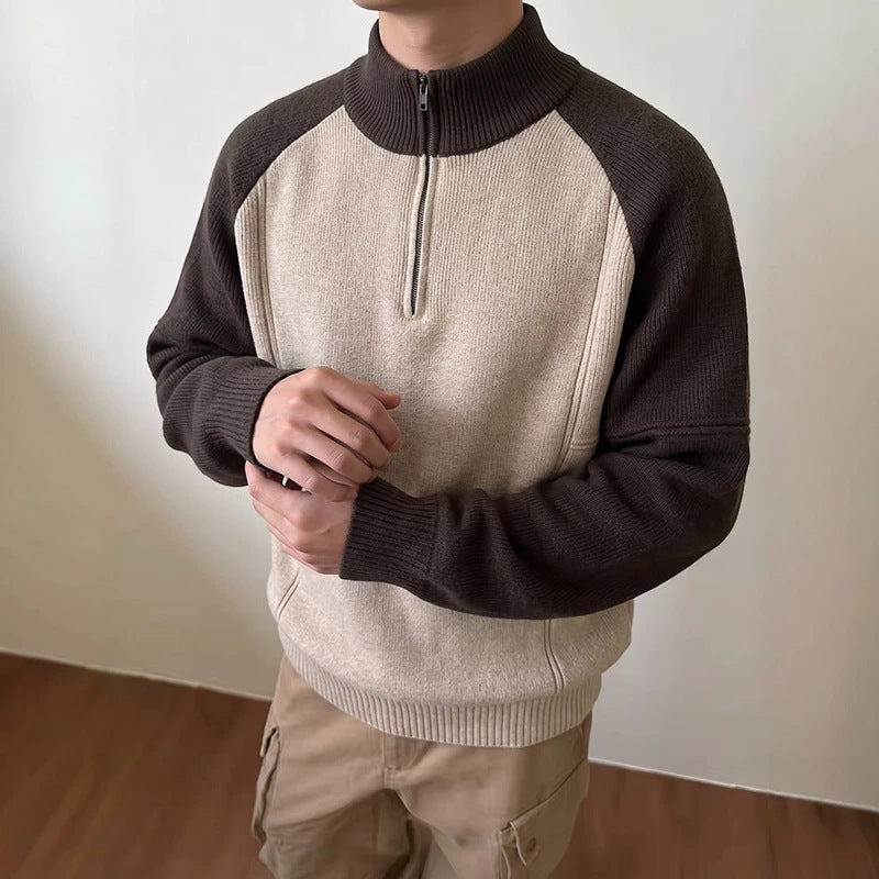 Men's Half-Zip Sweater with Knit Pattern Hudson & Parker
