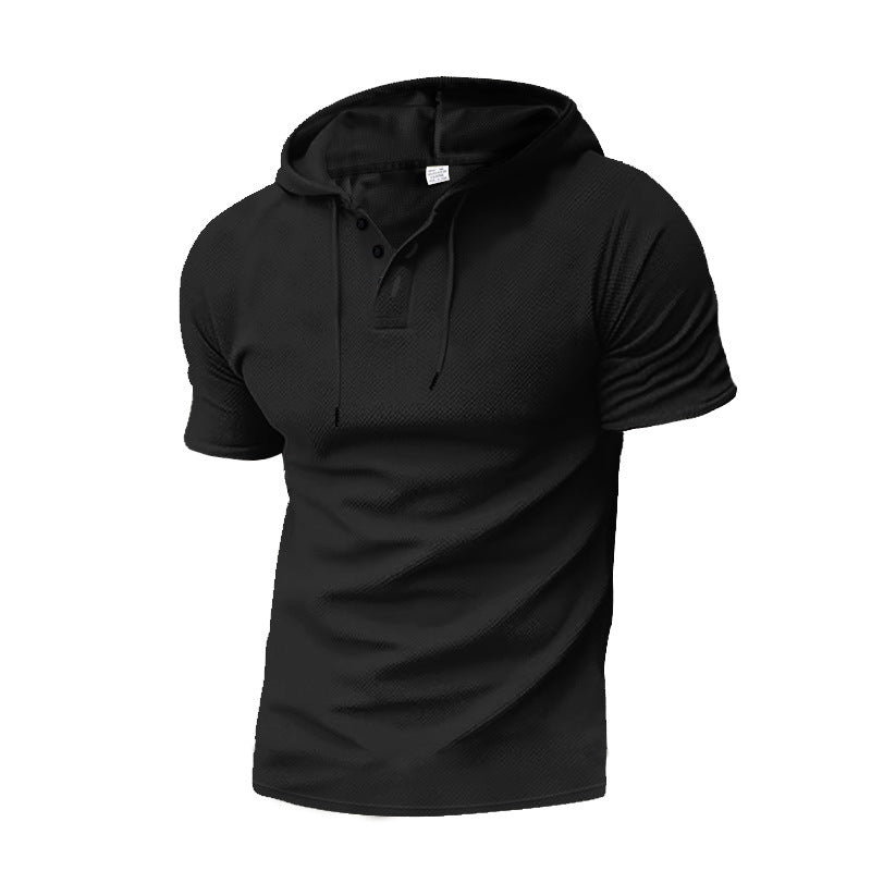 Men's short sleeve hooded polo with three-button placket and fine structured jersey Hudson & Parker