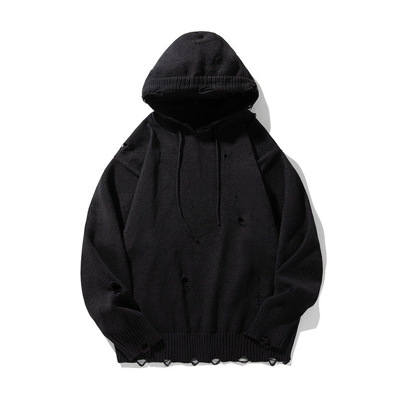 Unisex Oversize Knit Hoodie in Destroyed Look Hudson & Parker