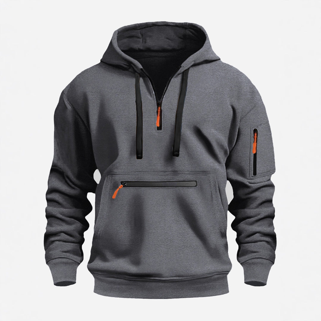 Men's hoodie with half zip, kangaroo pocket and hidden zippers Hudson & Parker