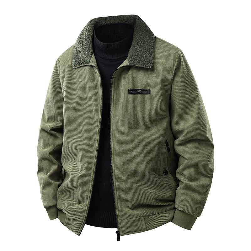 Men's corduroy college jacket with Sherpa collar, zipper, and practical side pockets Hudson & Parker
