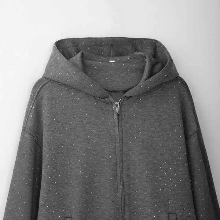 Women's Oversized Hoodie Jacket with Full Zip, Elastic Hem, and Subtle Dot Pattern Hudson & Parker
