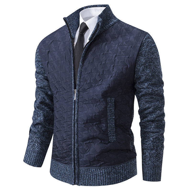 Men's Quilted Hybrid Cardigan with Stand-up Collar, Contrast Sleeves, and Full Zip Hudson & Parker