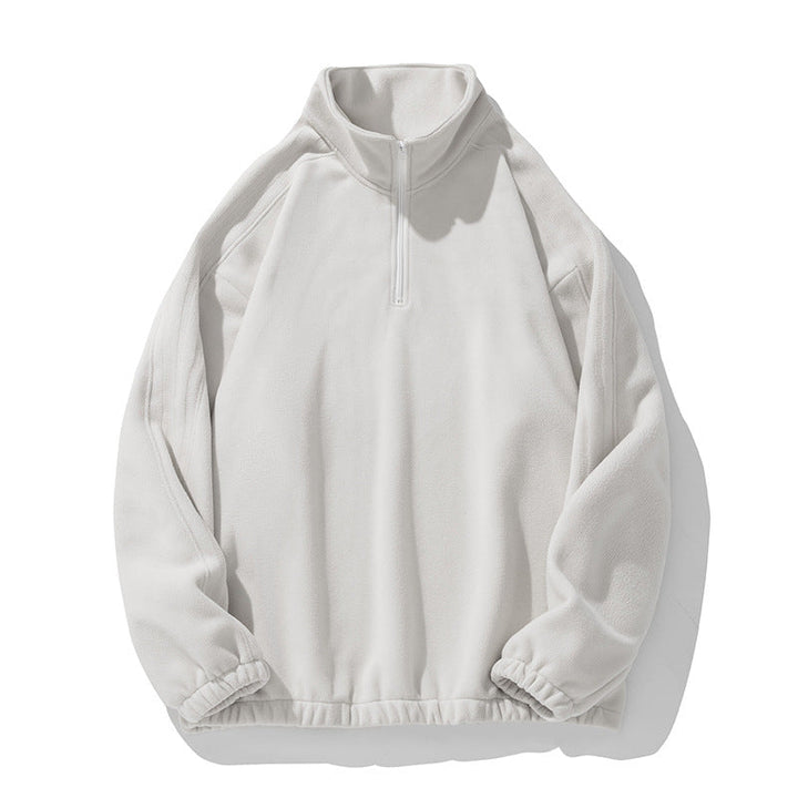 Unisex Fleece Pullover with Half-Zip, Stand Collar and Elastic Hem Hudson & Parker