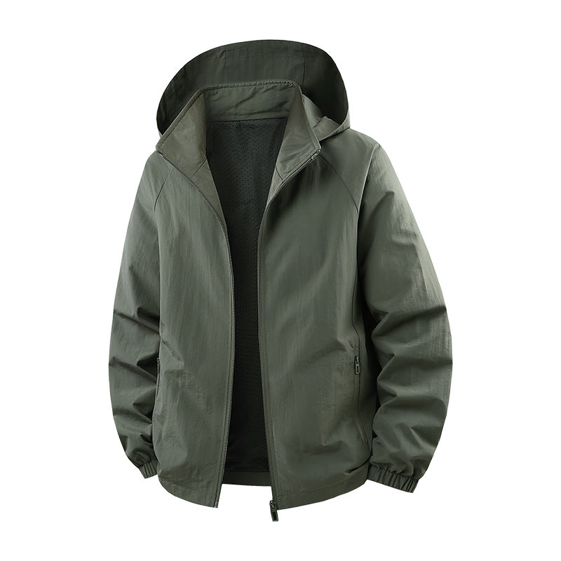 Men's Ultra-Light Breathable Hooded Transition Jacket with Mesh Lining and Water-Repellent Microripstop Shell Hudson & Parker