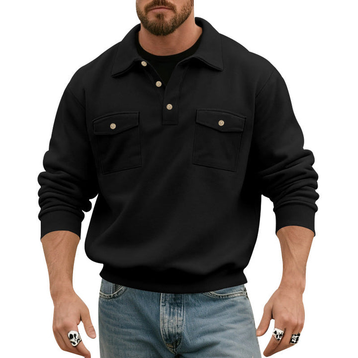 Men's polo collar sweatshirt with patch chest pockets and ribbed cuffs Hudson & Parker