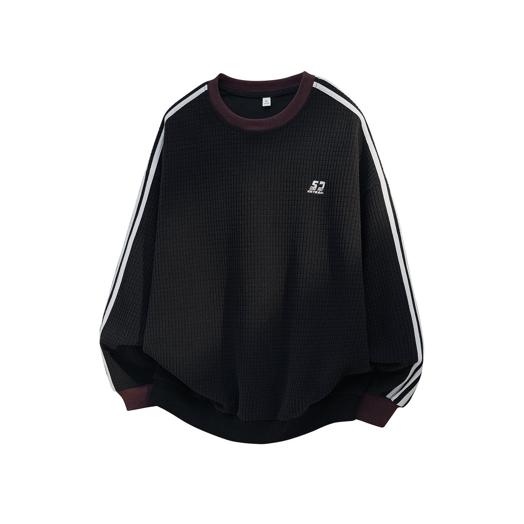 Unisex Oversized Sweatshirt with Waffle Structure, Contrast Stripes on Sleeves and Ribbed Cuffs Hudson & Parker