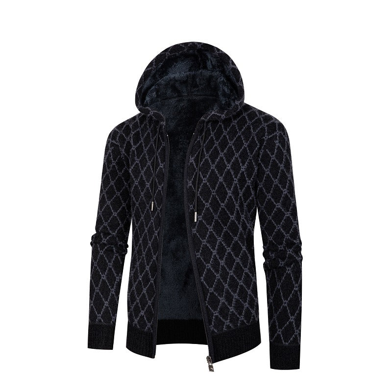Men's Hoodie Sweater with Teddy Lining and Diamond Pattern Hudson & Parker