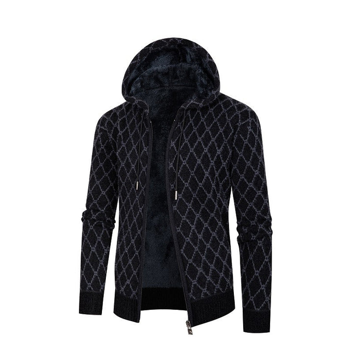 Men's Hoodie Sweater with Teddy Lining and Diamond Pattern Hudson & Parker