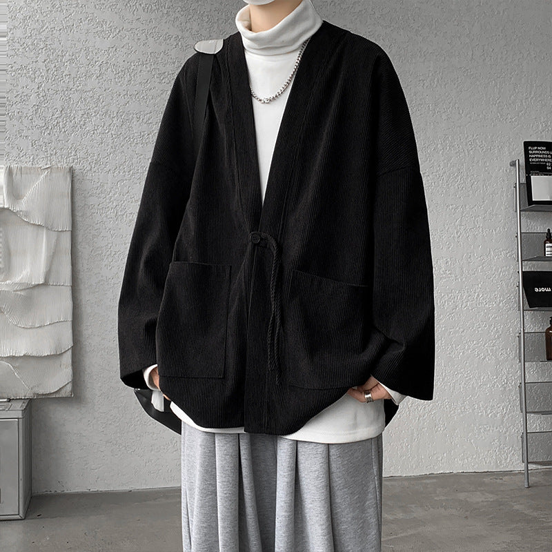 Men's oversized cord kimono cardigan with drawstring, patch pockets and drop sleeves Hudson & Parker