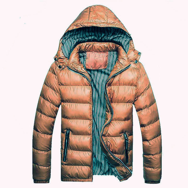 Men's Lightweight Padded Jacket with Hood, Thermal Insulation and Striped Lining Hudson & Parker