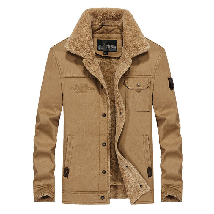 Men's Sherpa-lined canvas trucker jacket with thermal lining and chest pockets Hudson & Parker