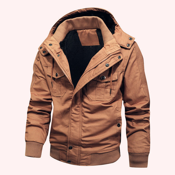 Men's Windproof Canvas Jacket with Teddy Lining and Hood Hudson & Parker