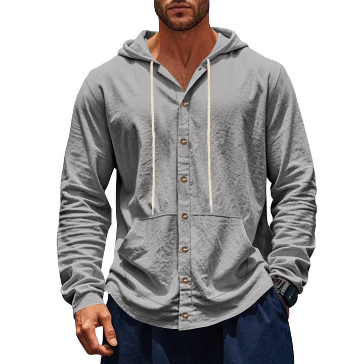 Men's lightweight hoodie cardigan with full button placket, slim fit and kangaroo pocket Hudson & Parker