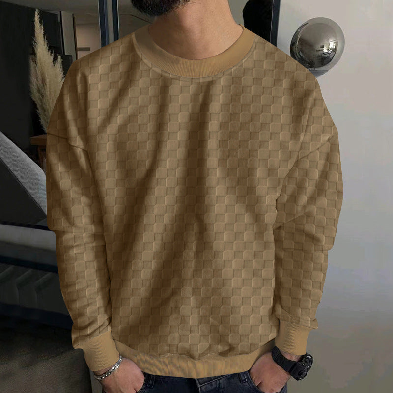 Men's embossed checkerboard sweatshirt with oversized fit, round neckline and ribbed cuffs Hudson & Parker