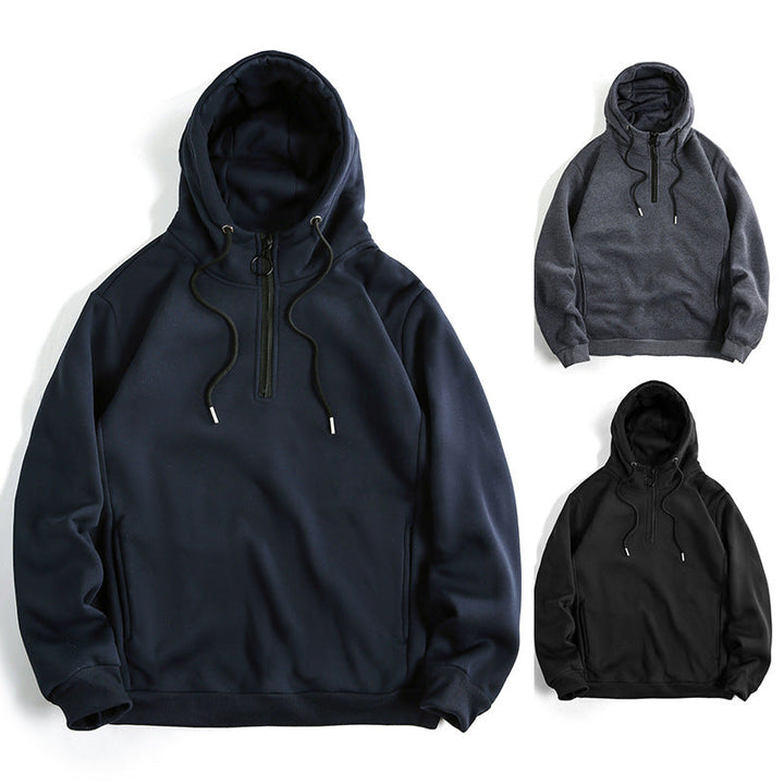 Men's modern sporty-elegant hoodie sweatshirt with front half zip and drawstring Hudson & Parker