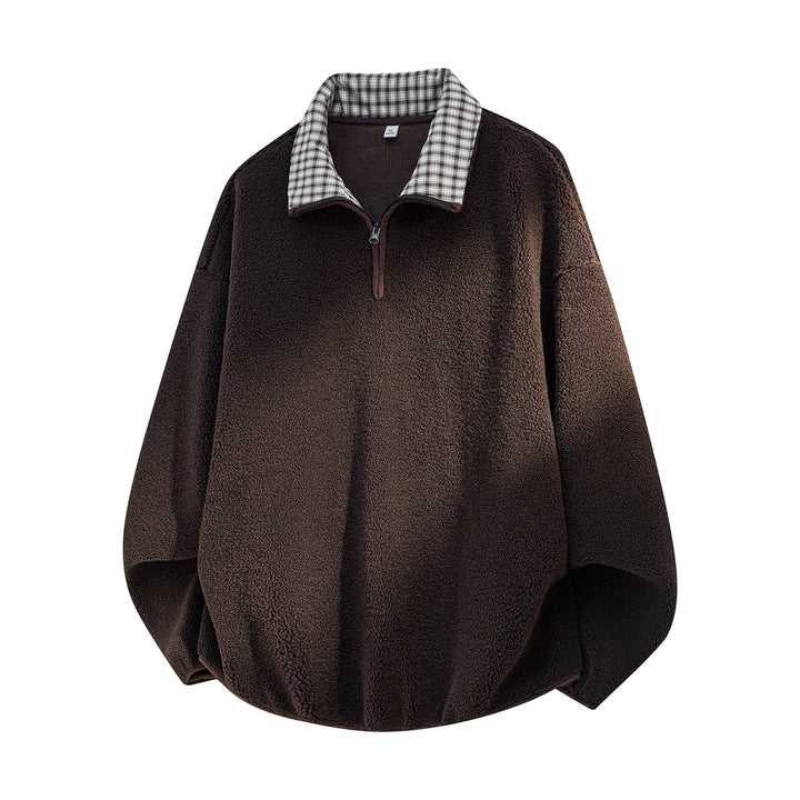 Men's Oversized Sherpa Fleece Pullover with Half Zip and Checked Collar Hudson & Parker