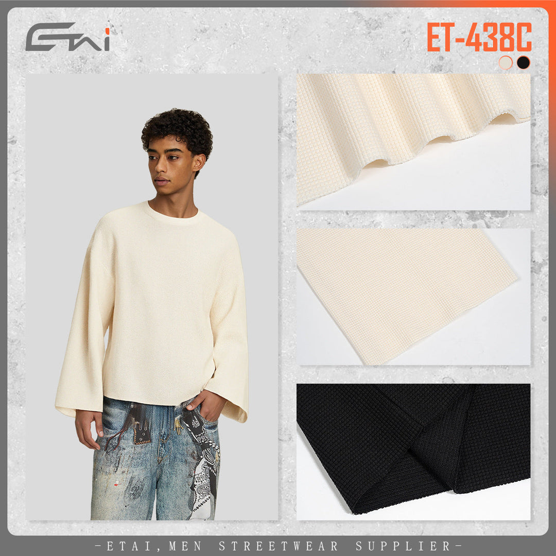Men's Boxy Waffle Knit Sweater with Oversized Cut and Round Neck Hudson & Parker