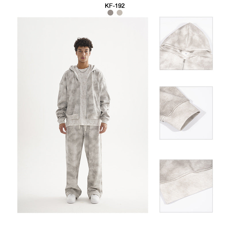 Unisex Short Cut Zip Hoodie made of French Terry with Cloud Dye Effect and Raglan Seams Hudson & Parker