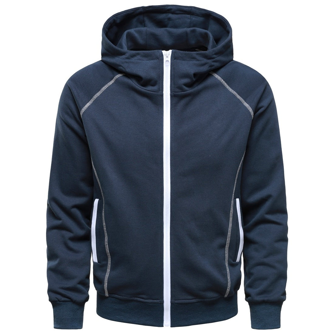 Men's hoodie zip jacket in sporty raglan style with contrast seams and ribbed cuffs Hudson & Parker