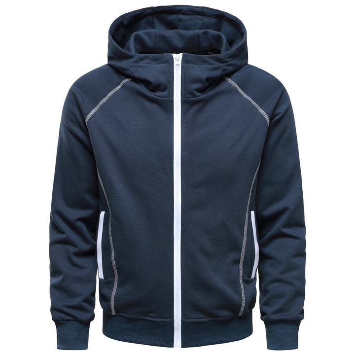 Men's hoodie zip jacket in sporty raglan style with contrast seams and ribbed cuffs Hudson & Parker