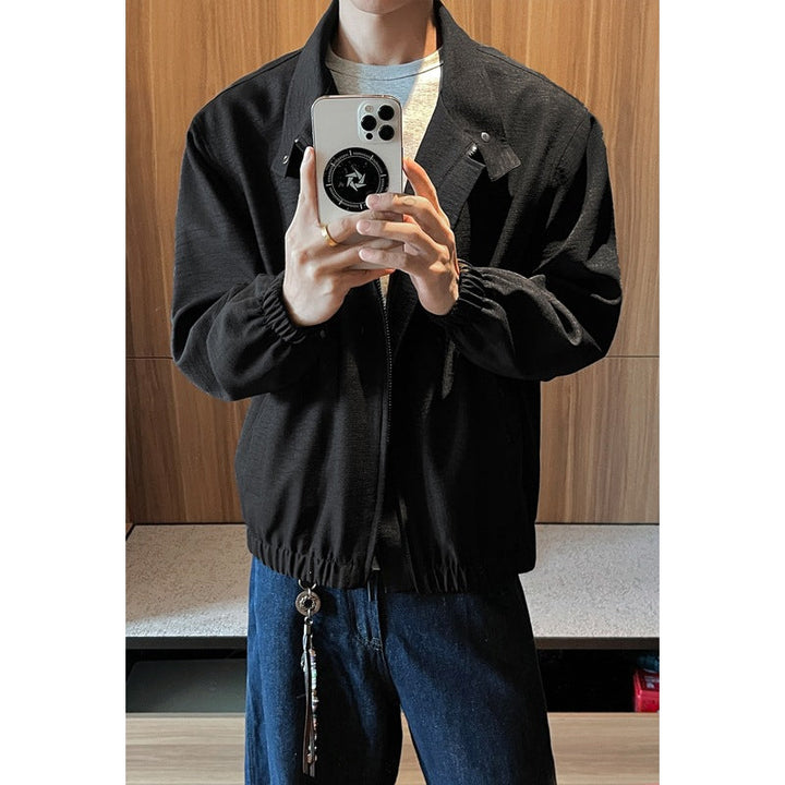 Men's Lightweight Zip Jacket with Stand-Up Collar, Elastic Cuffs and Mélange Texture Hudson & Parker