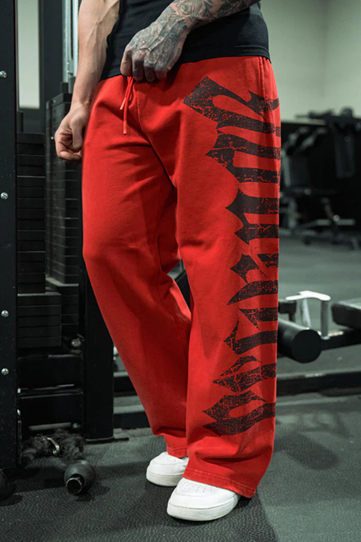 Men's wide sweatpants made of brushed fleece with side vintage print and drawstring waistband Hudson & Parker
