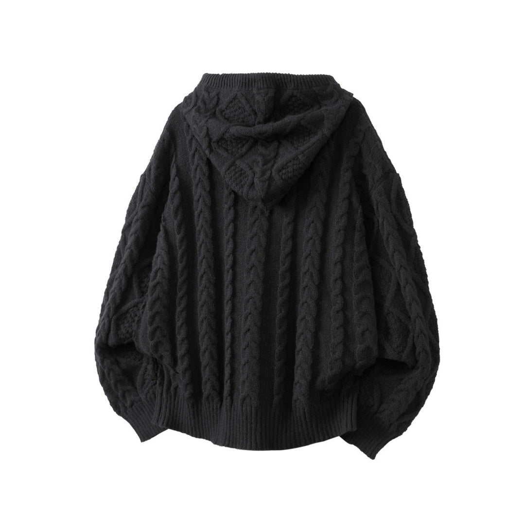 Women Oversize Hooded Cardigan with Cable Pattern and Front Zipper Hudson & Parker
