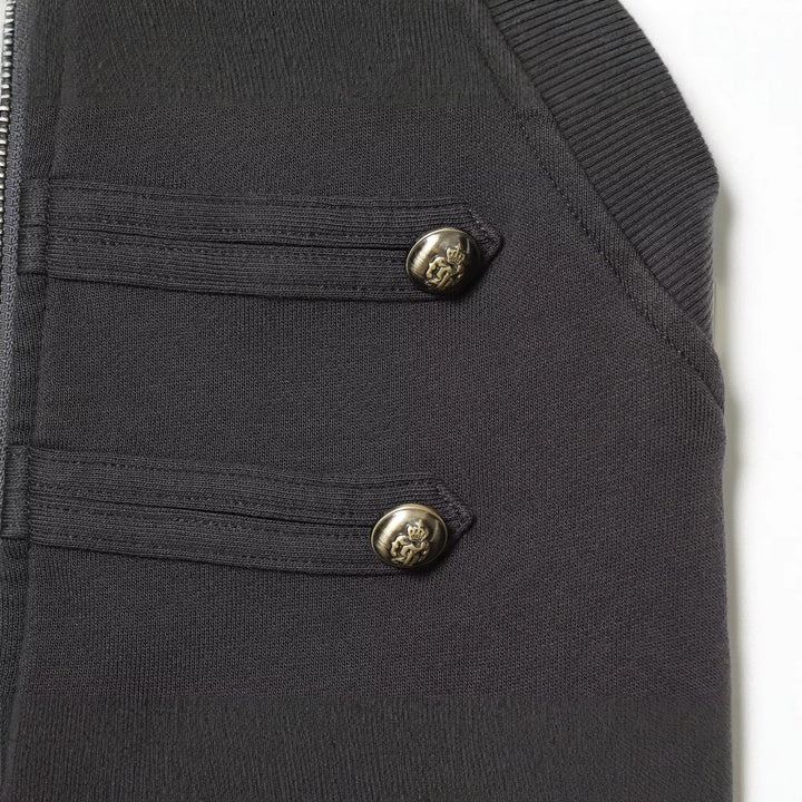 Women's Sleeveless Hooded Vest with Zipper and Military Decorative Buttons Hudson & Parker