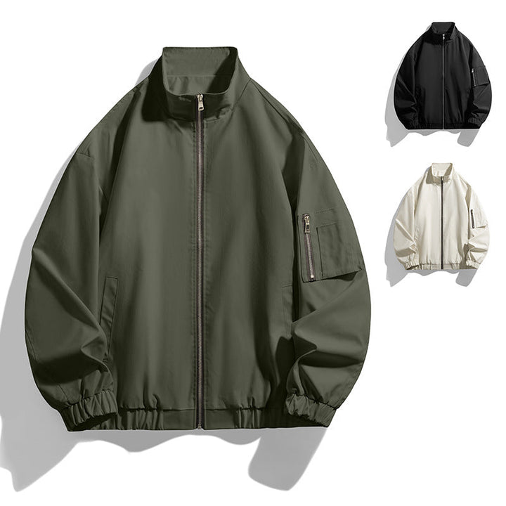 Men's Lightweight Utility Zip Jacket with Stand Collar, Arm Pocket and Elastic Hem Hudson & Parker