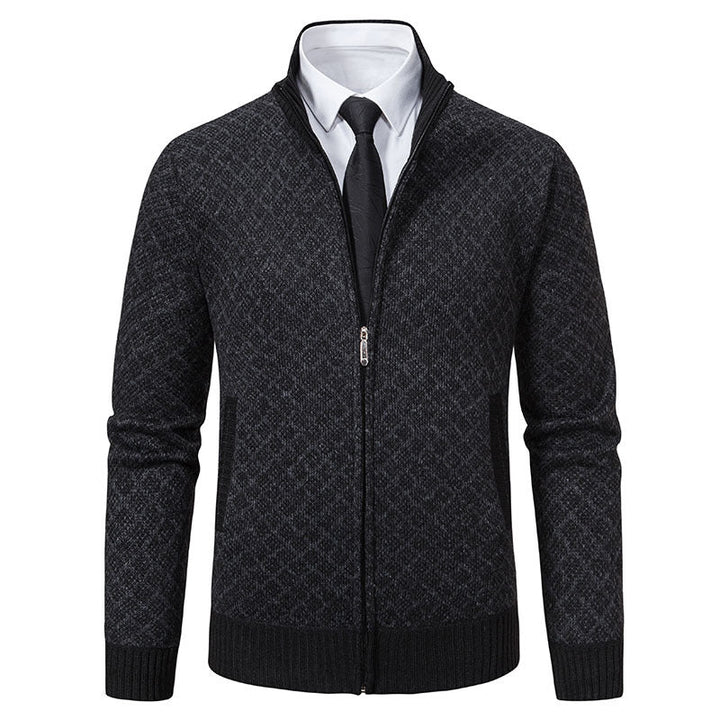 Men's Patterned Knit Zip Jacket with Stand-Up Collar, Jacquard Pattern and Ribbed Cuffs Hudson & Parker