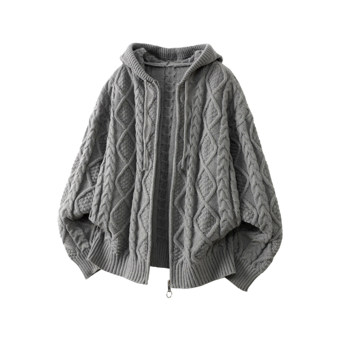 Women Oversize Hooded Cardigan with Cable Pattern and Front Zipper Hudson & Parker