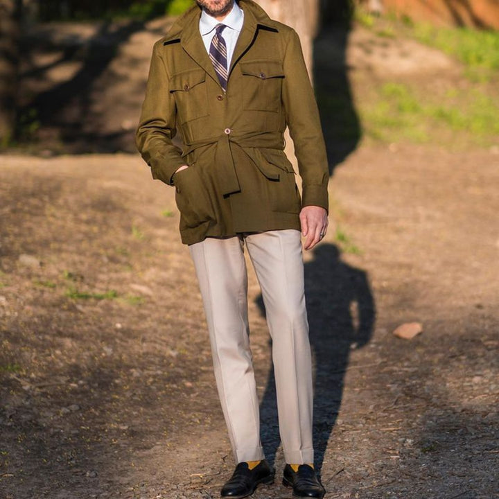 Men's Tailored Field Jacket with Tie Belt, Flap Pockets and Kent Collar Hudson & Parker