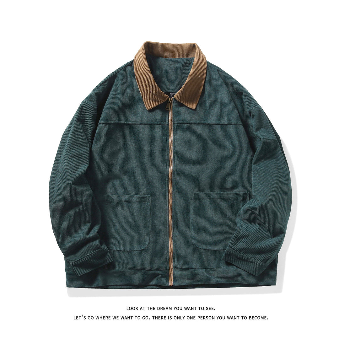Men's fine corduroy transitional jacket with full-length zipper, contrast collar, and patch pockets Hudson & Parker