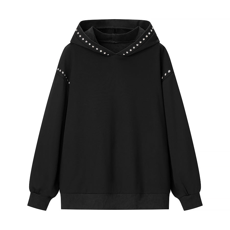 Women's Oversized Hoodie with Studded Trim and Ribbed Cuffs Hudson & Parker