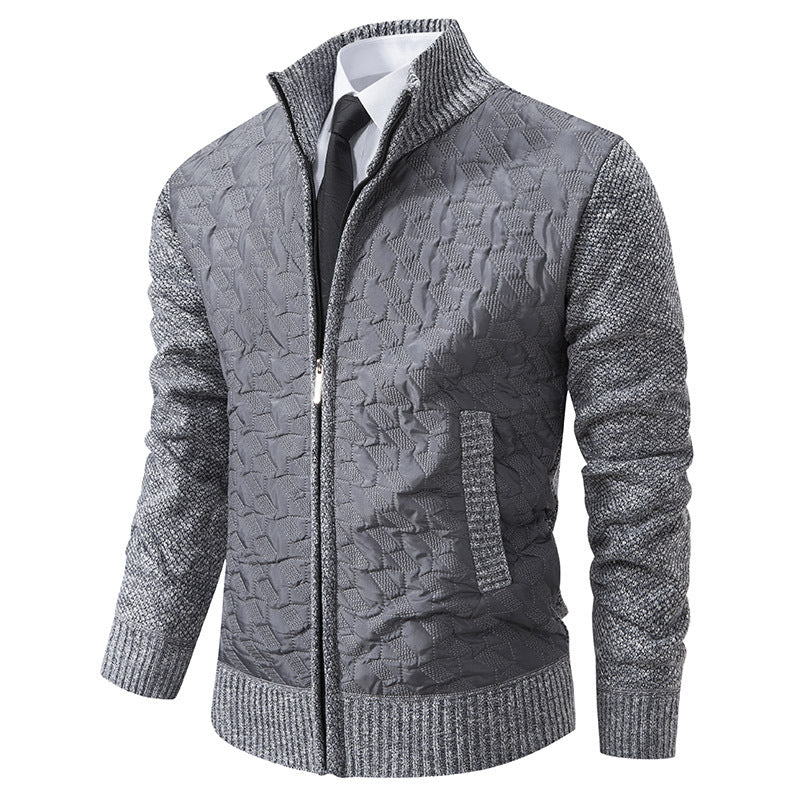 Men's Quilted Hybrid Cardigan with Stand-up Collar, Contrast Sleeves, and Full Zip Hudson & Parker