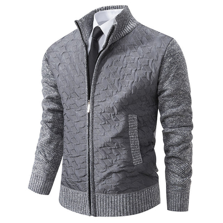 Men's Quilted Hybrid Cardigan with Stand-up Collar, Contrast Sleeves, and Full Zip Hudson & Parker