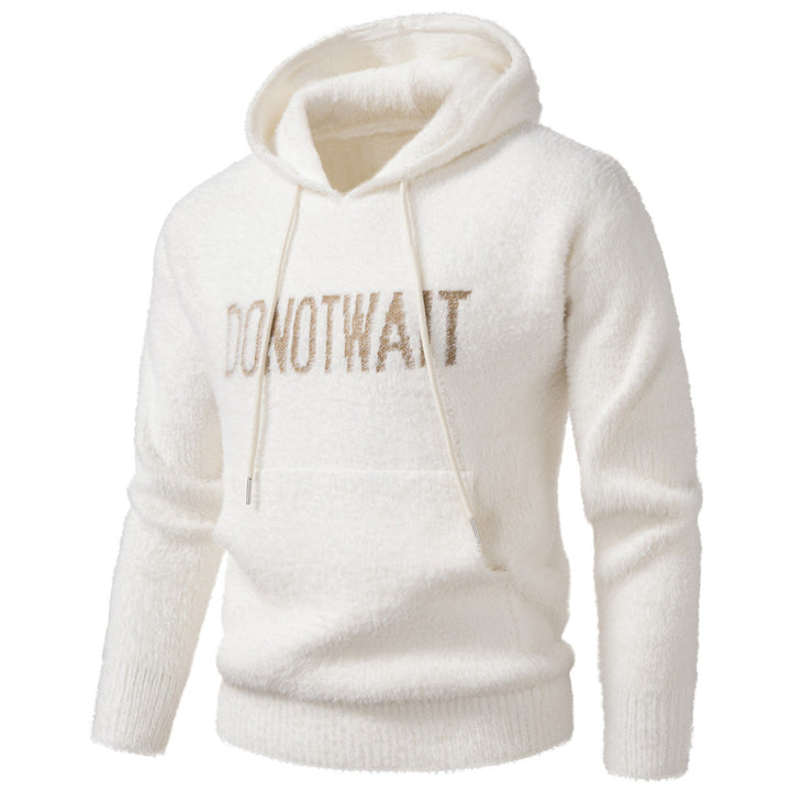 Men's Fluffy Hoodie made of Teddy Fleece with Statement Front Print and Kangaroo Pocket Hudson & Parker
