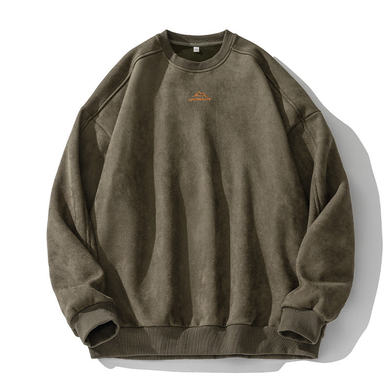 Unisex Oversized Round Neck Sweatshirt with Minimalist Mountain Embroidery Hudson & Parker