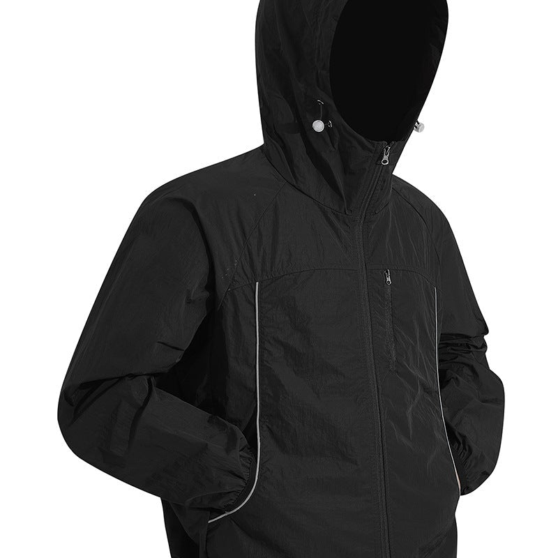 Men's Ultralight Hooded Windbreaker made of Ripstop with Adjustable Hem & Chest Zipper Hudson & Parker